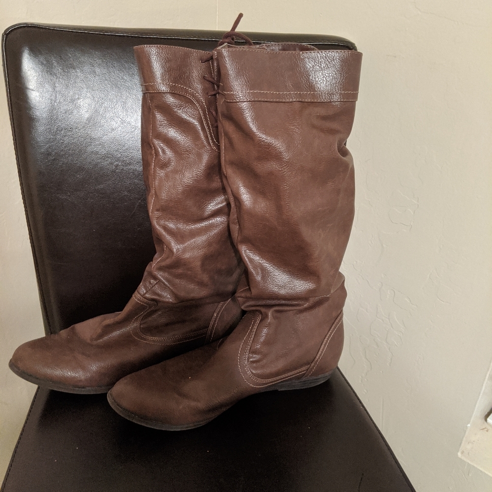 Brown lace up calf boots